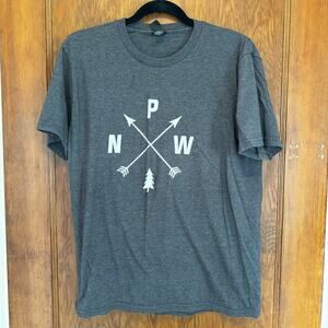 PNW Pacific North West Travel Graphic T‎ Gray Arrows Mens Small Oregon Hiking